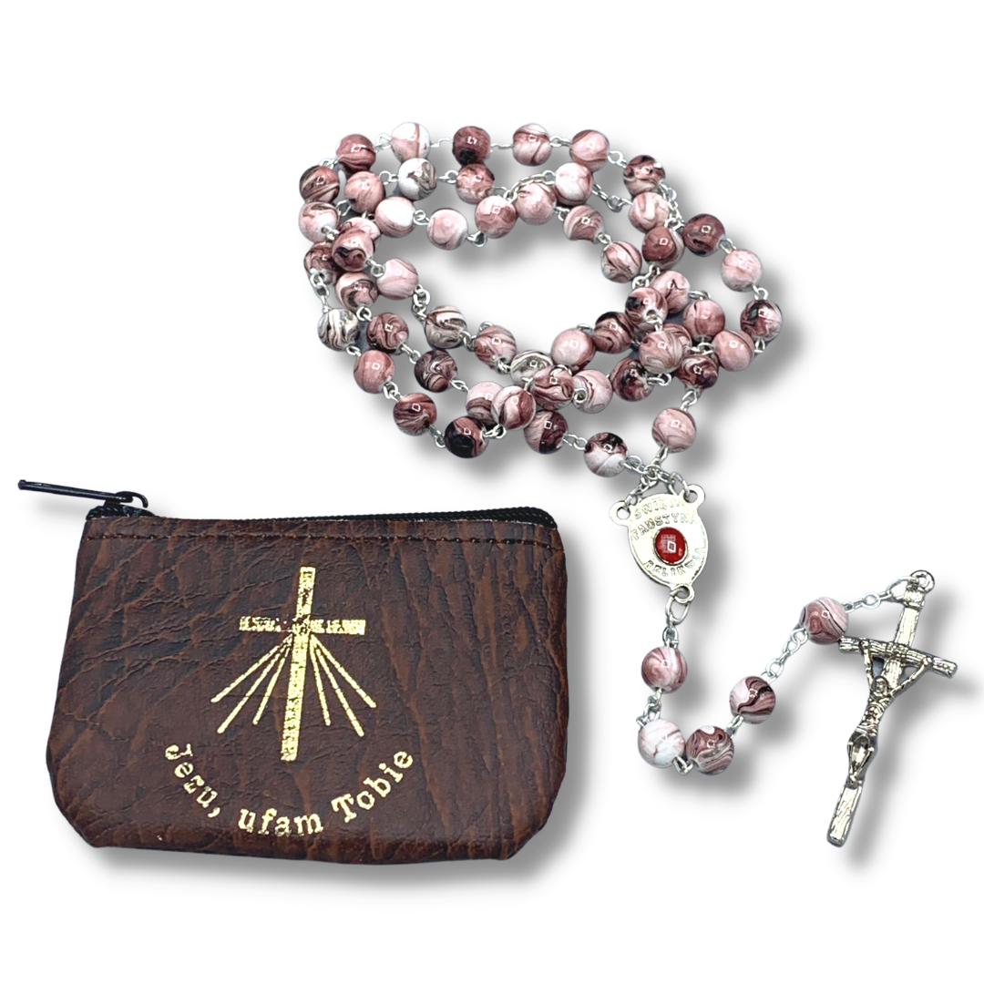 Marble St. Faustina Rosary with Relic and Pouch