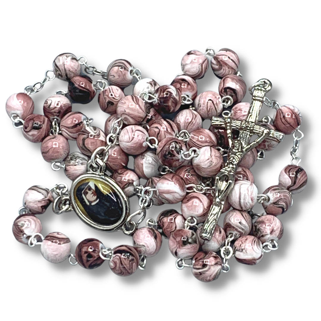 Marble St. Faustina Rosary with Relic and Pouch