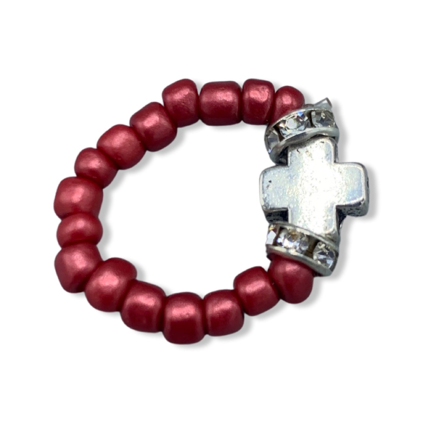 Beaded Ring with Cross of Assorted Colors