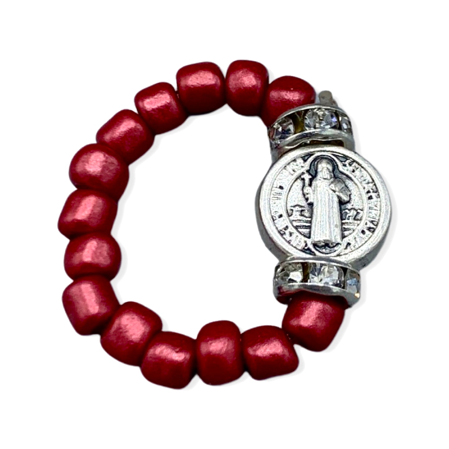 Beaded Ring with St. Benedict Medal of Assorted Colors