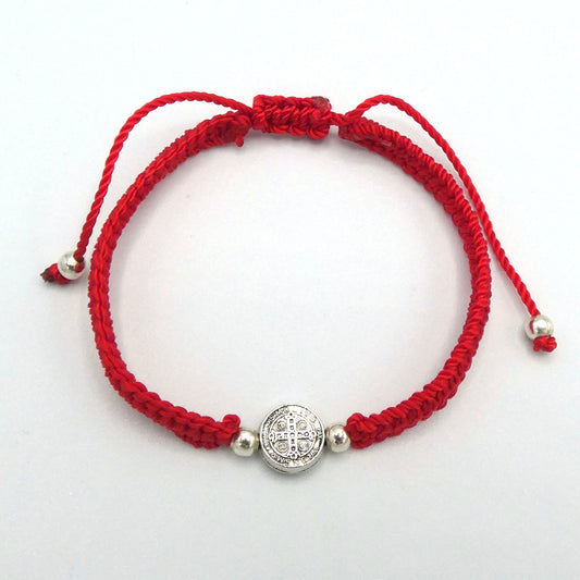 Braided Bracelet of Assorted Colors with St. Benedict Medal