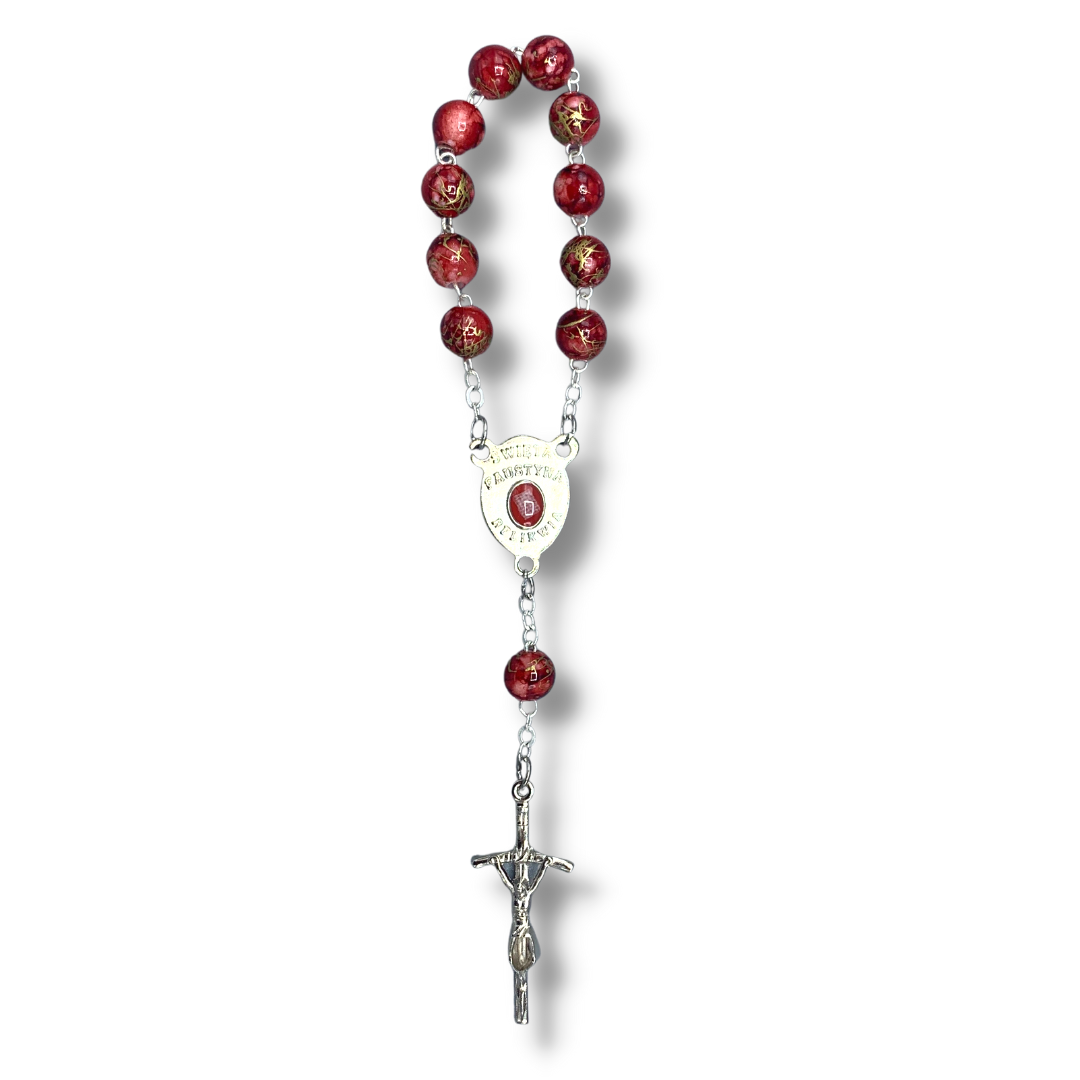 Round Marble St. Faustina Decade Rosary with Relic and Holy Card