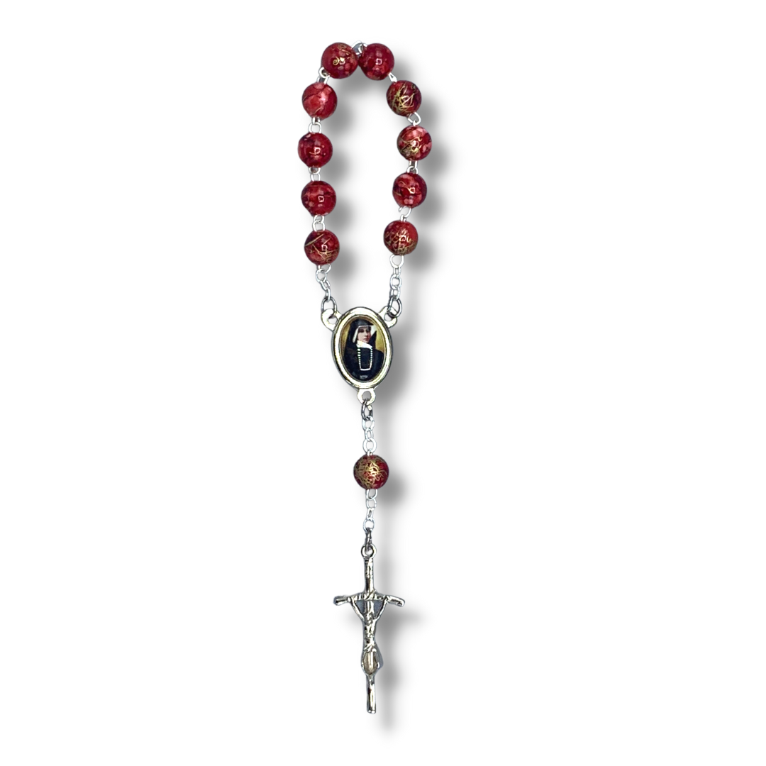 Round Marble St. Faustina Decade Rosary with Relic and Holy Card