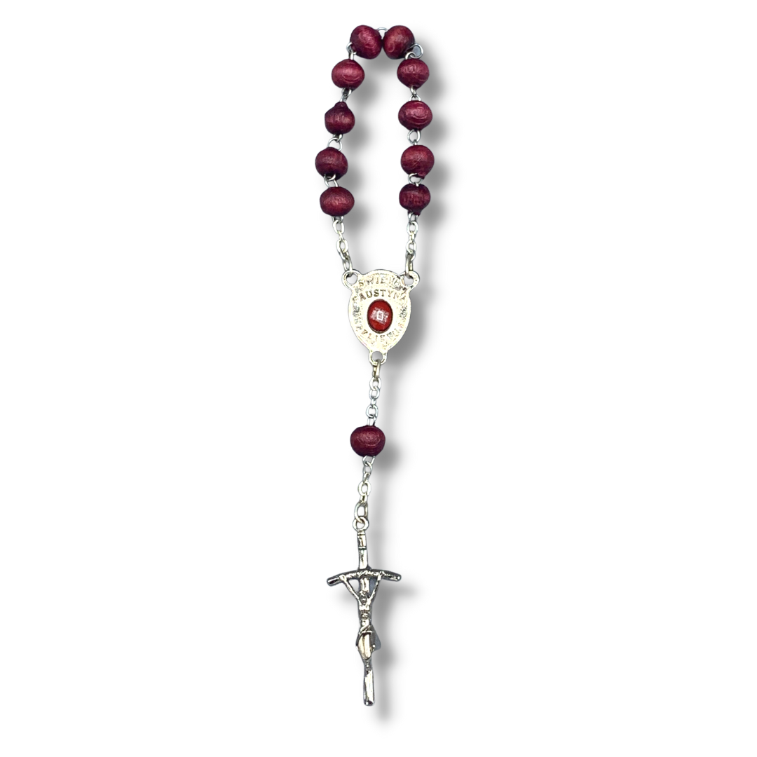 Wood St. Faustina Decade Rosary with Relic and Holy Card