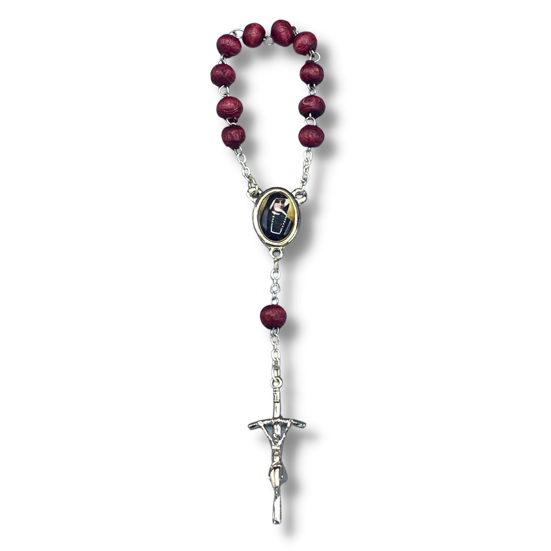 Wood St. Faustina Decade Rosary with Relic and Holy Card