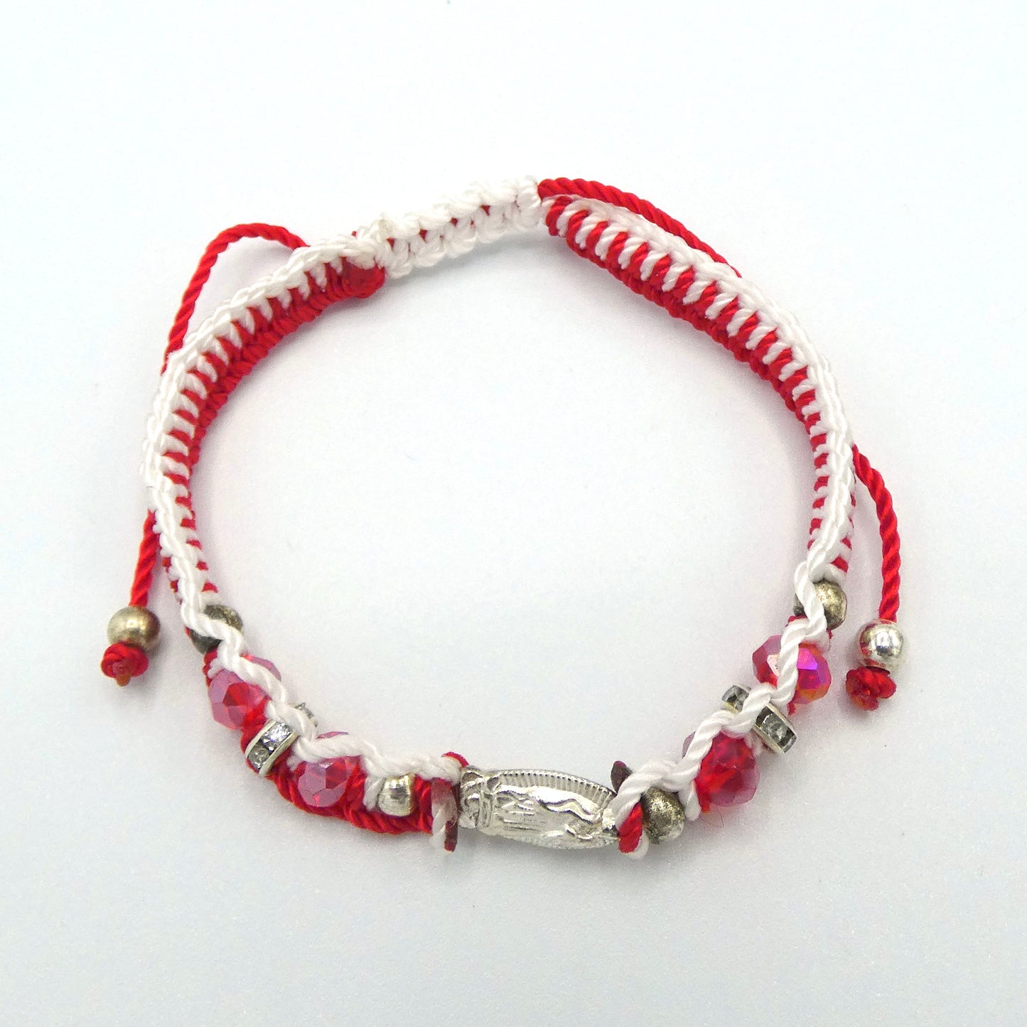 Braided and Beaded Bracelet of Assorted Colors with Guadalupe Medal