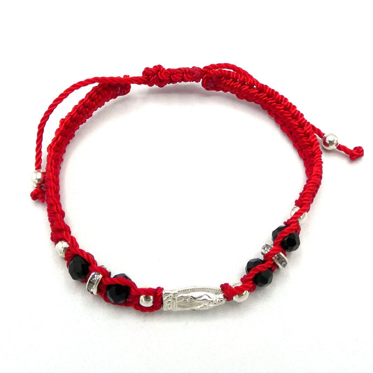 Braided and Beaded Bracelet of Assorted Colors with Guadalupe Medal