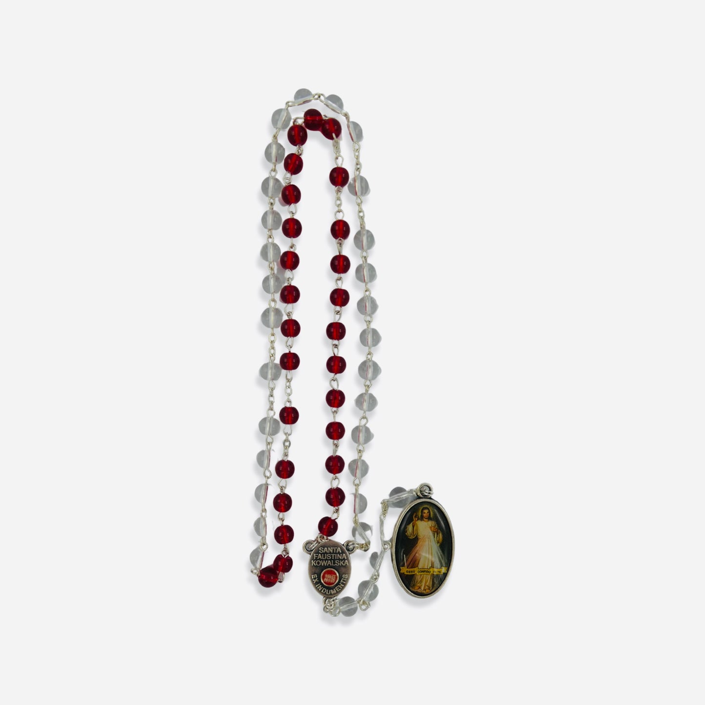 Round Blood and Water Divine Mercy Rosary with Relic and Holy Card