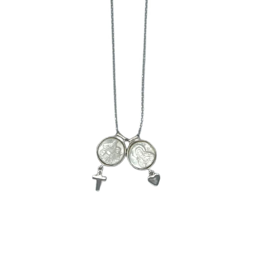 Round Mother of Pearl Scapular Necklace with Gems