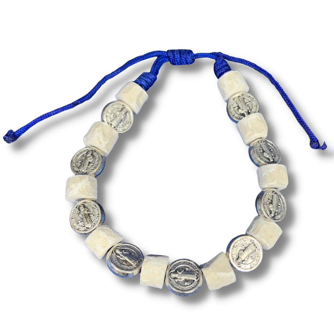 Stone and St. Benedict Medal Bracelet of Assorted Colors