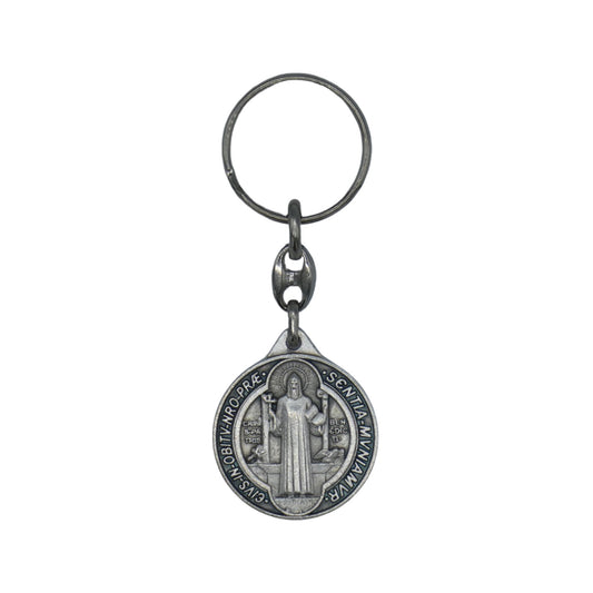 Silver Circle St. Benedict Medal Keychain