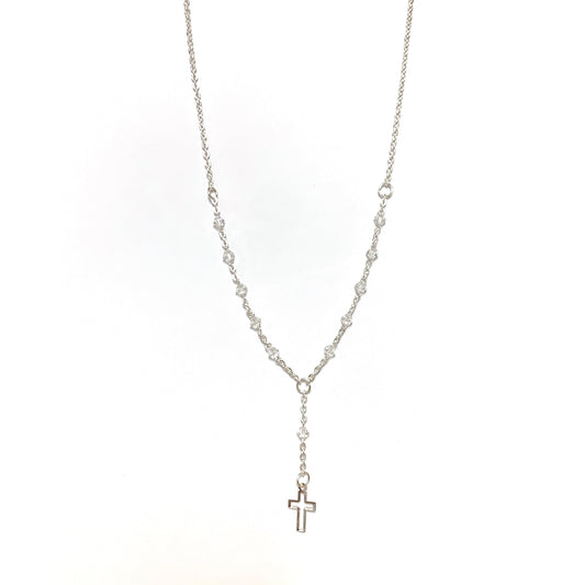 Silver and Crystal Decade Rosary Necklace of Assorted Colors