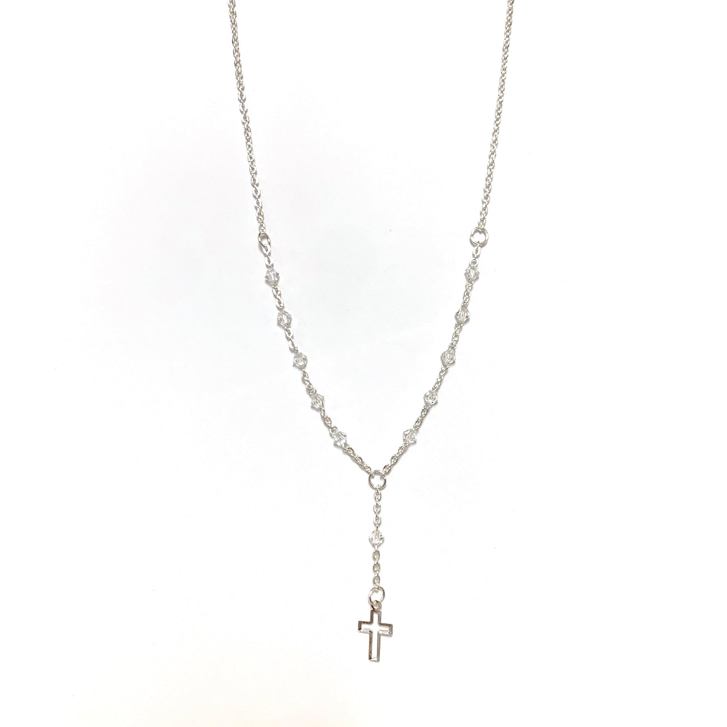 Silver and Crystal Decade Rosary Necklace of Assorted Colors