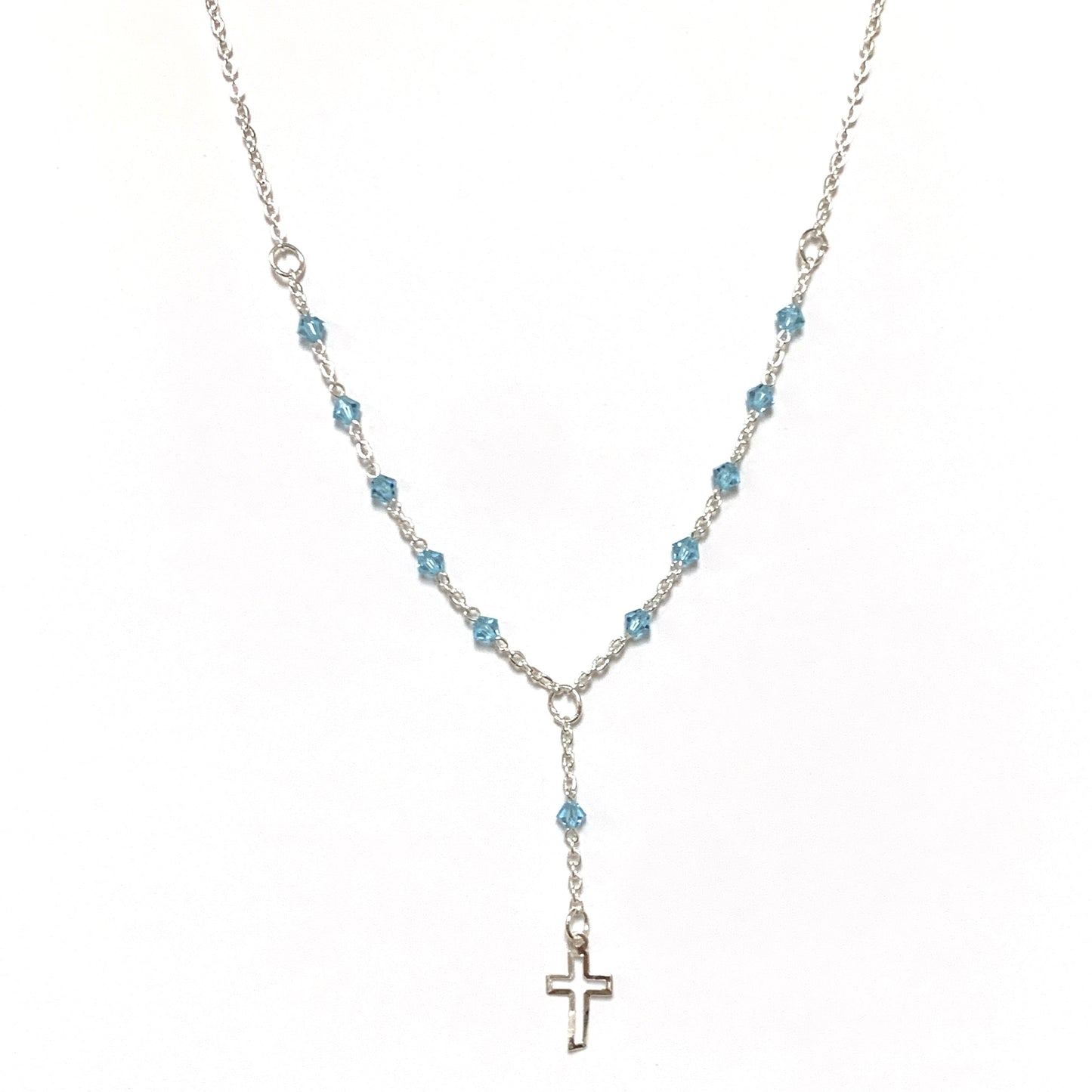 Silver and Crystal Decade Rosary Necklace of Assorted Colors