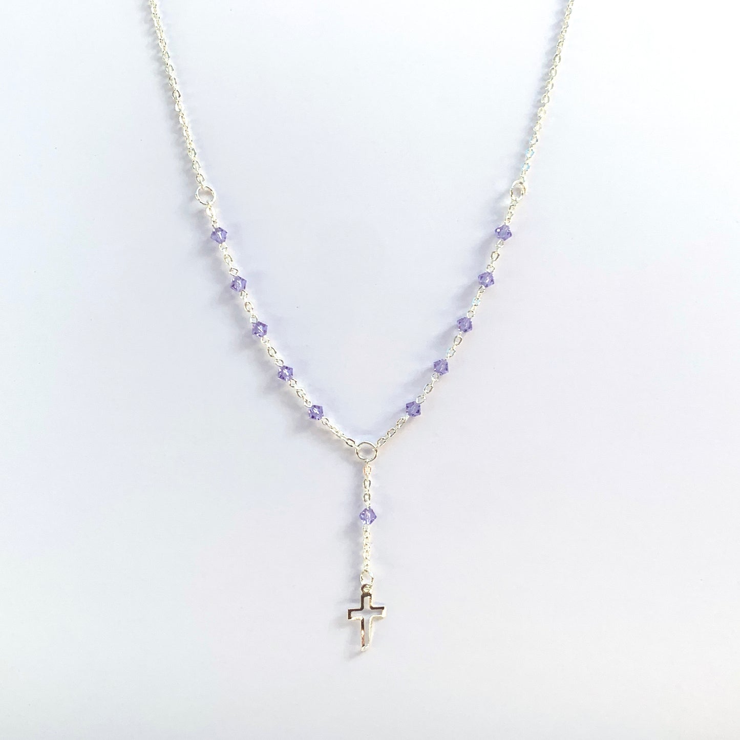 Silver and Crystal Decade Rosary Necklace of Assorted Colors