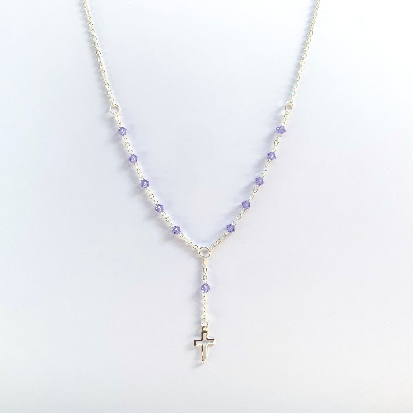 Silver and Crystal Decade Rosary Necklace of Assorted Colors