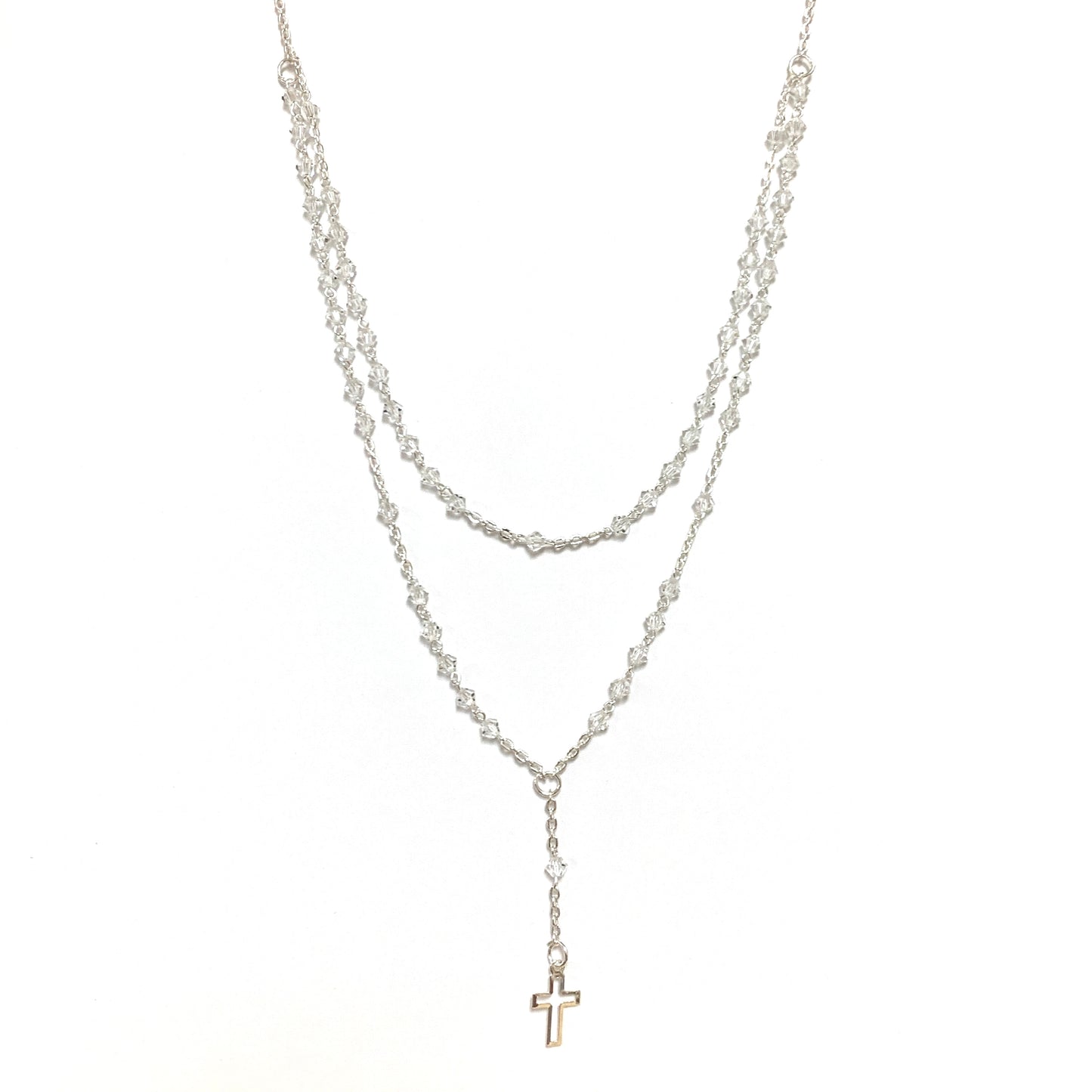 Silver and Crystal Rosary Necklace of Assorted Colors
