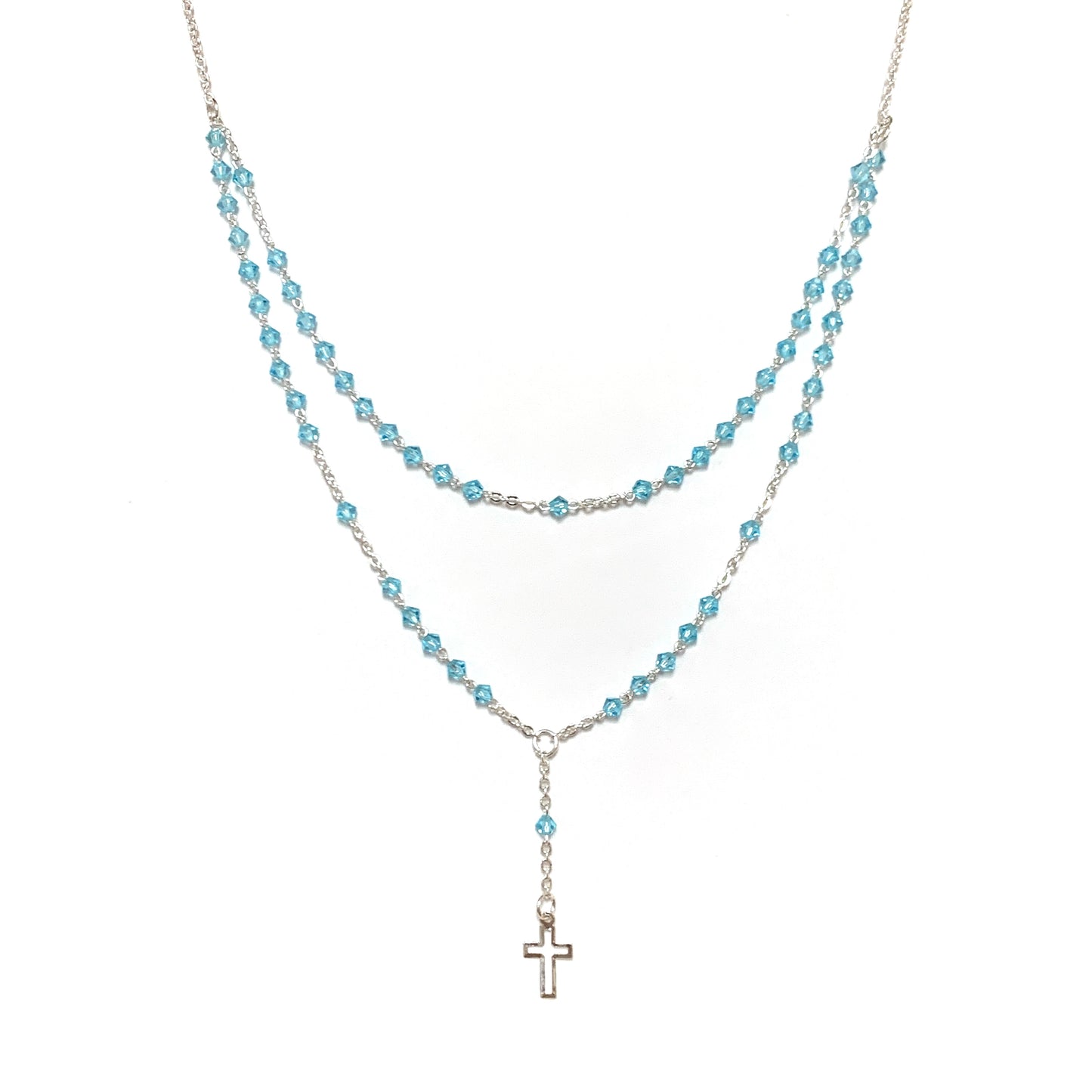 Silver and Crystal Rosary Necklace of Assorted Colors