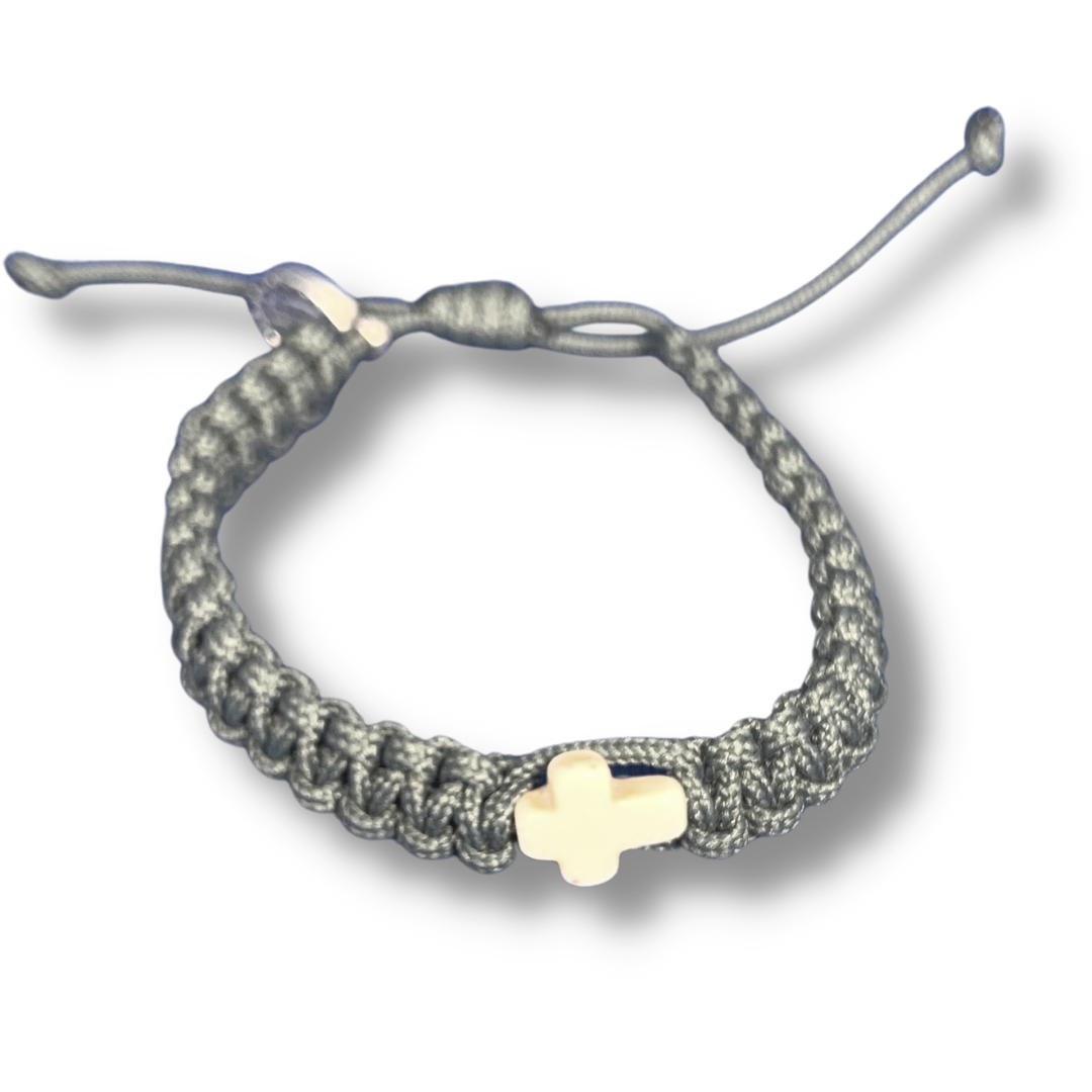 Braided Bracelet with Stone Cross and Miraculous Medal of Assorted Colors