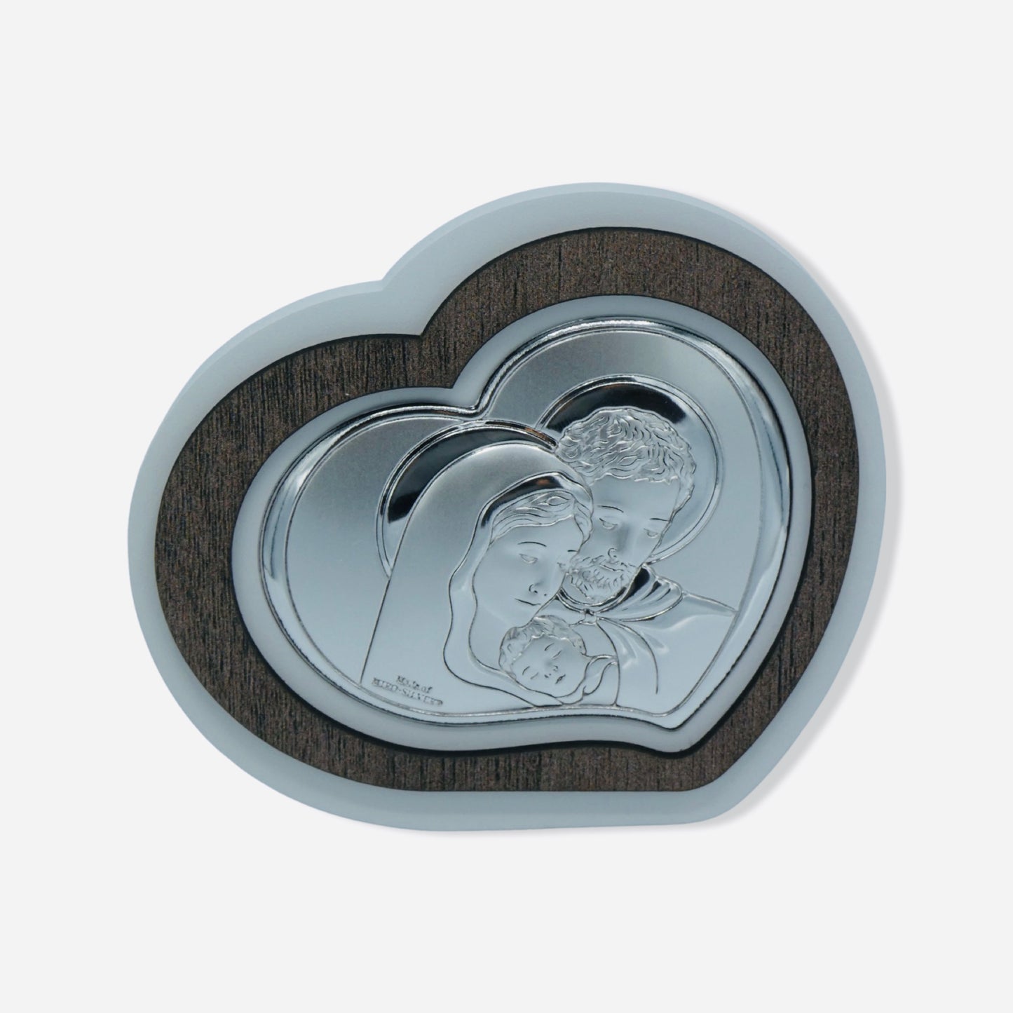 Heart Shaped Silver Image of the Holy Family