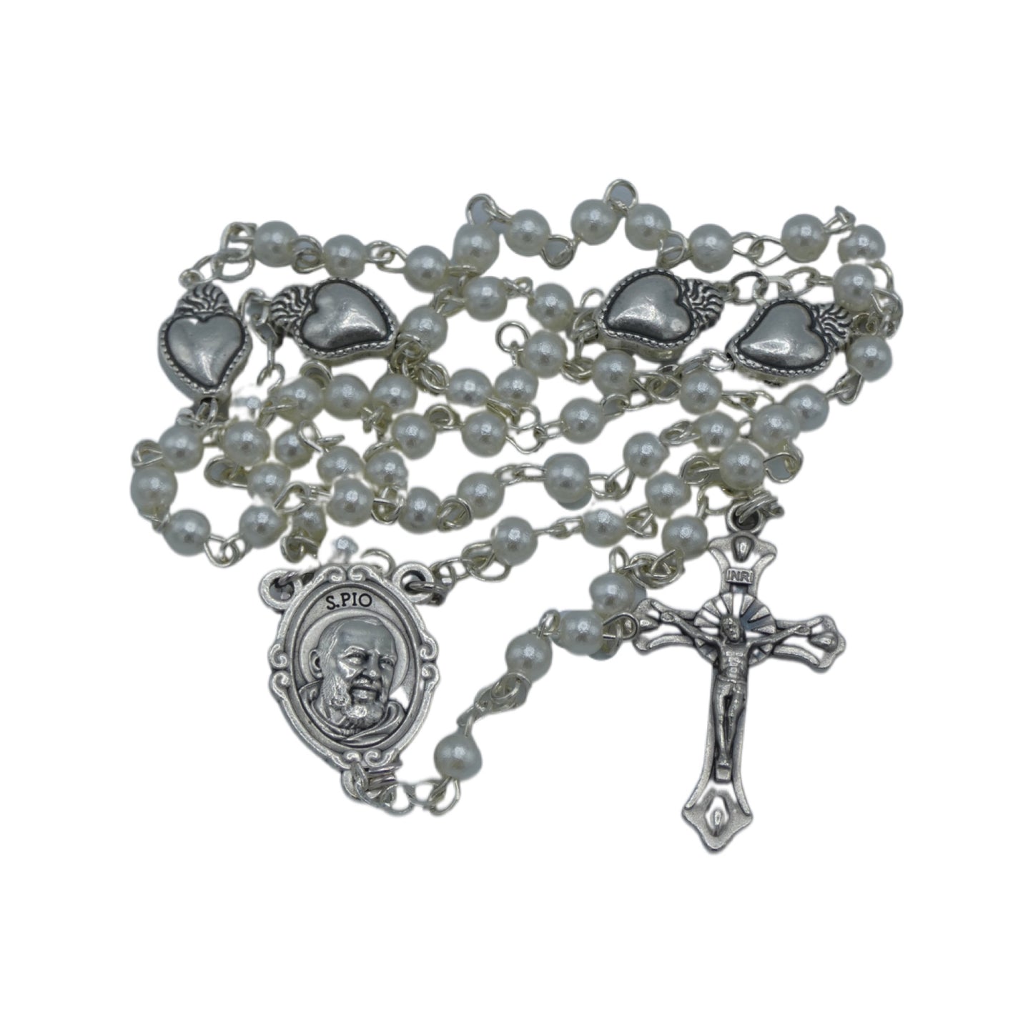 Pearl Padre Pio Rosary with Relic