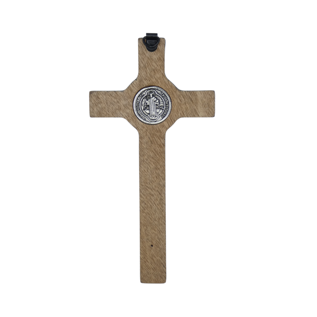 White Oak Colored St. Benedict Crucifix with Black Border
