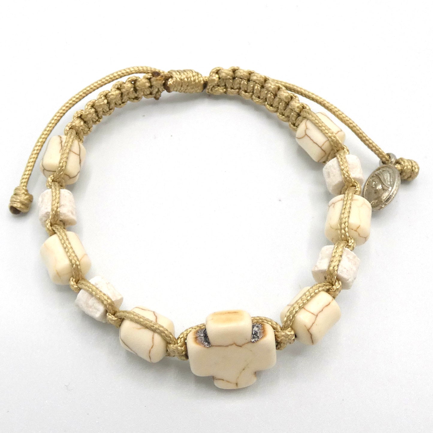 Square Stone Cross and Bead Decade Rosary Bracelet of Assorted Colors