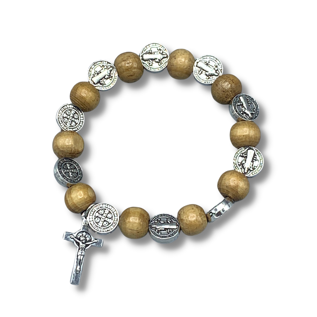 St. Benedict Decade Rosary Bracelet with Hanging Crucifix