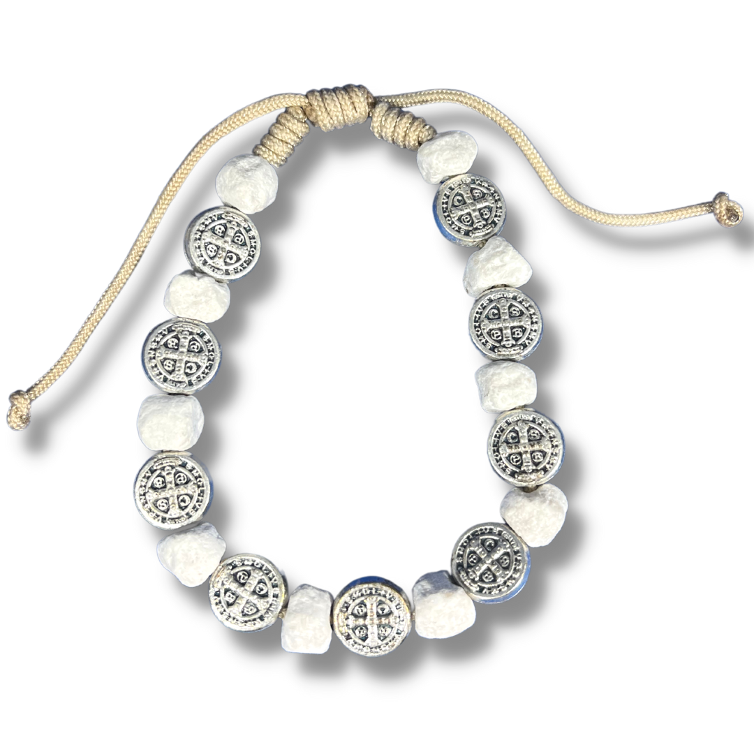 Stone and St. Benedict Medal Bracelet of Assorted Colors