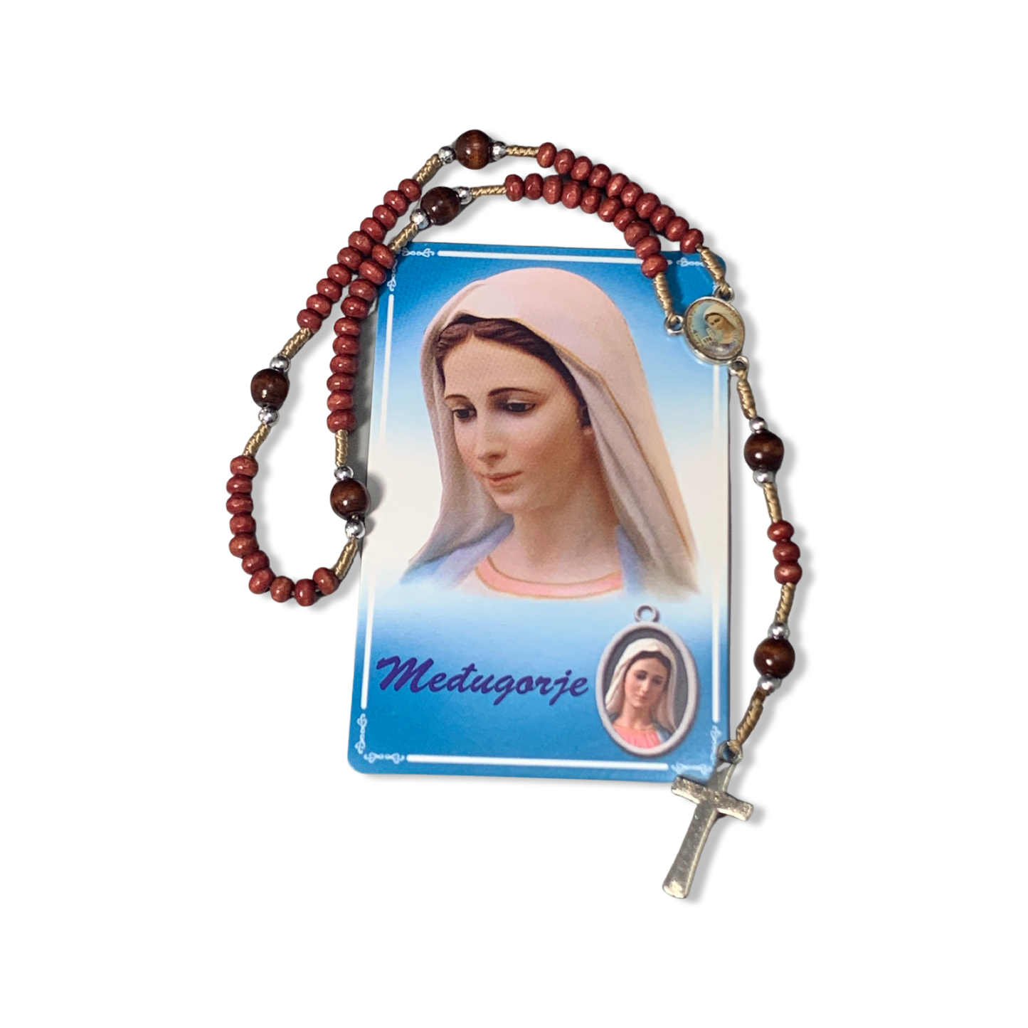 Tiny Queen of Peace Rosary of Assorted Colors with Holy Card