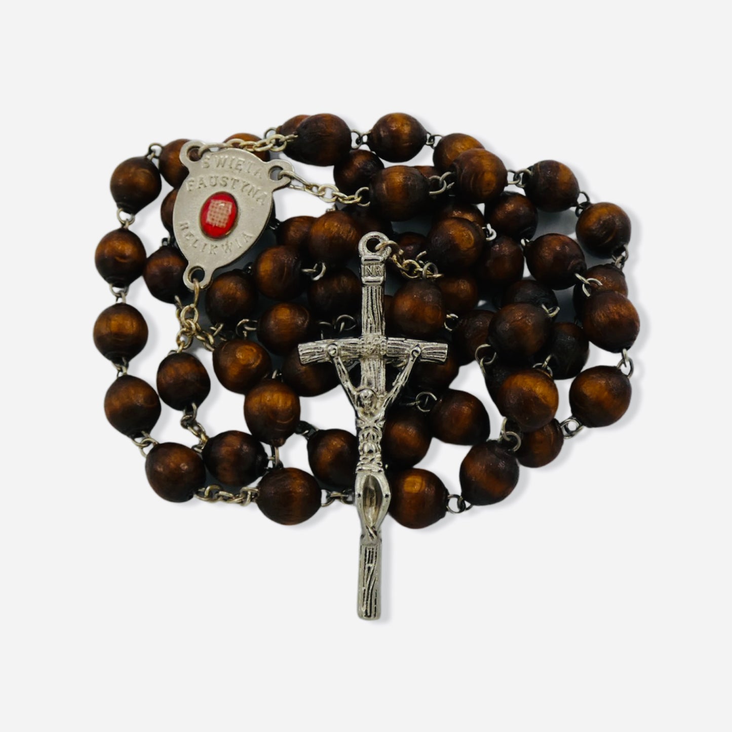 Wood St. Faustina Rosary with Relic