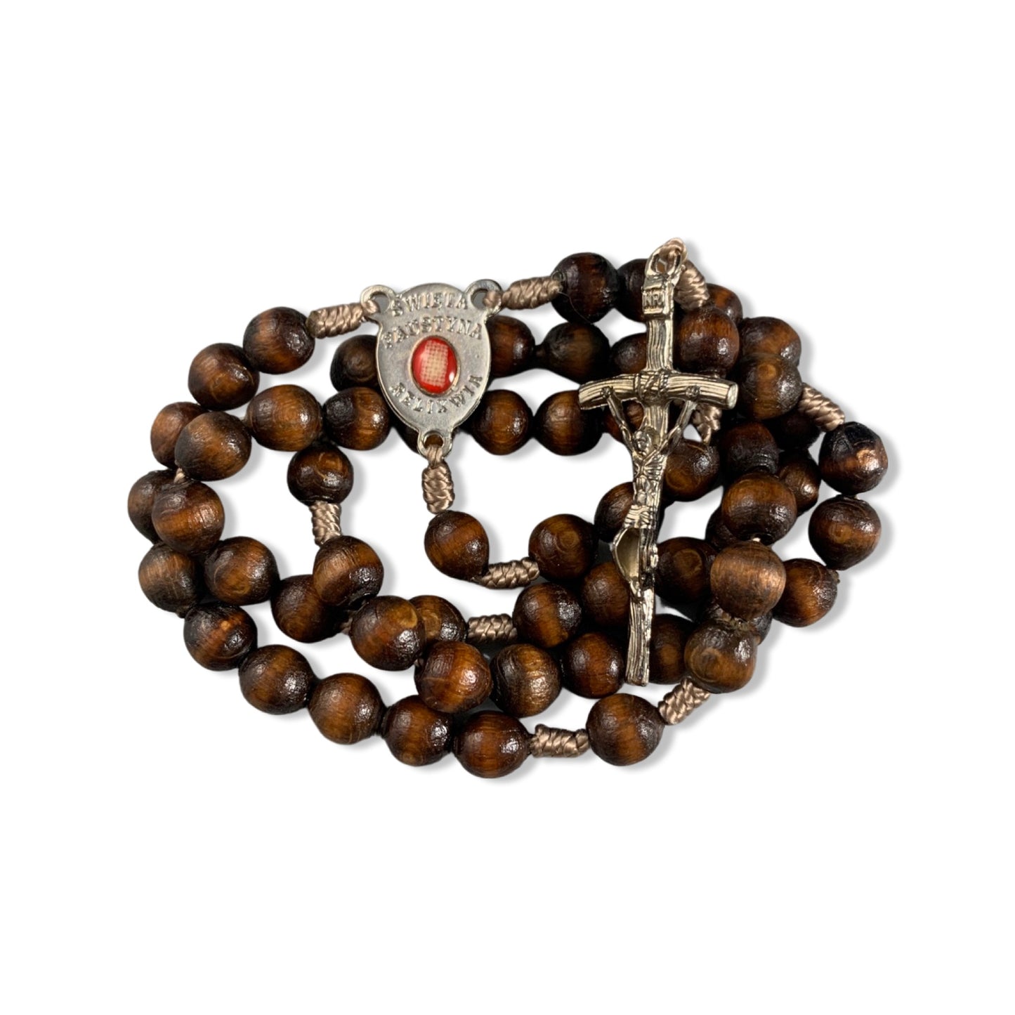 Wood St. Faustina String Rosary with Relic