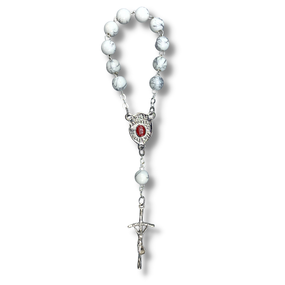 Round Marble St. Faustina Decade Rosary with Relic and Holy Card
