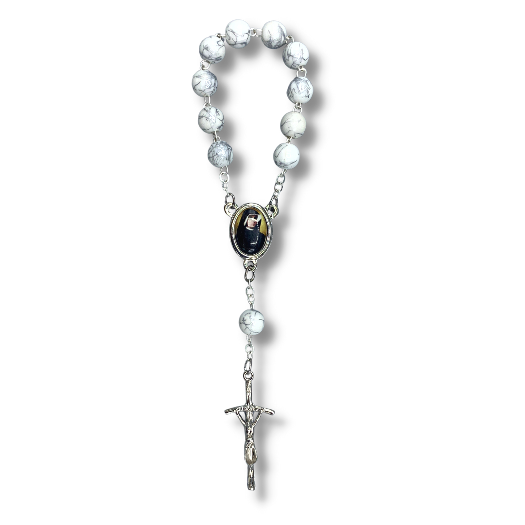Round Marble St. Faustina Decade Rosary with Relic and Holy Card