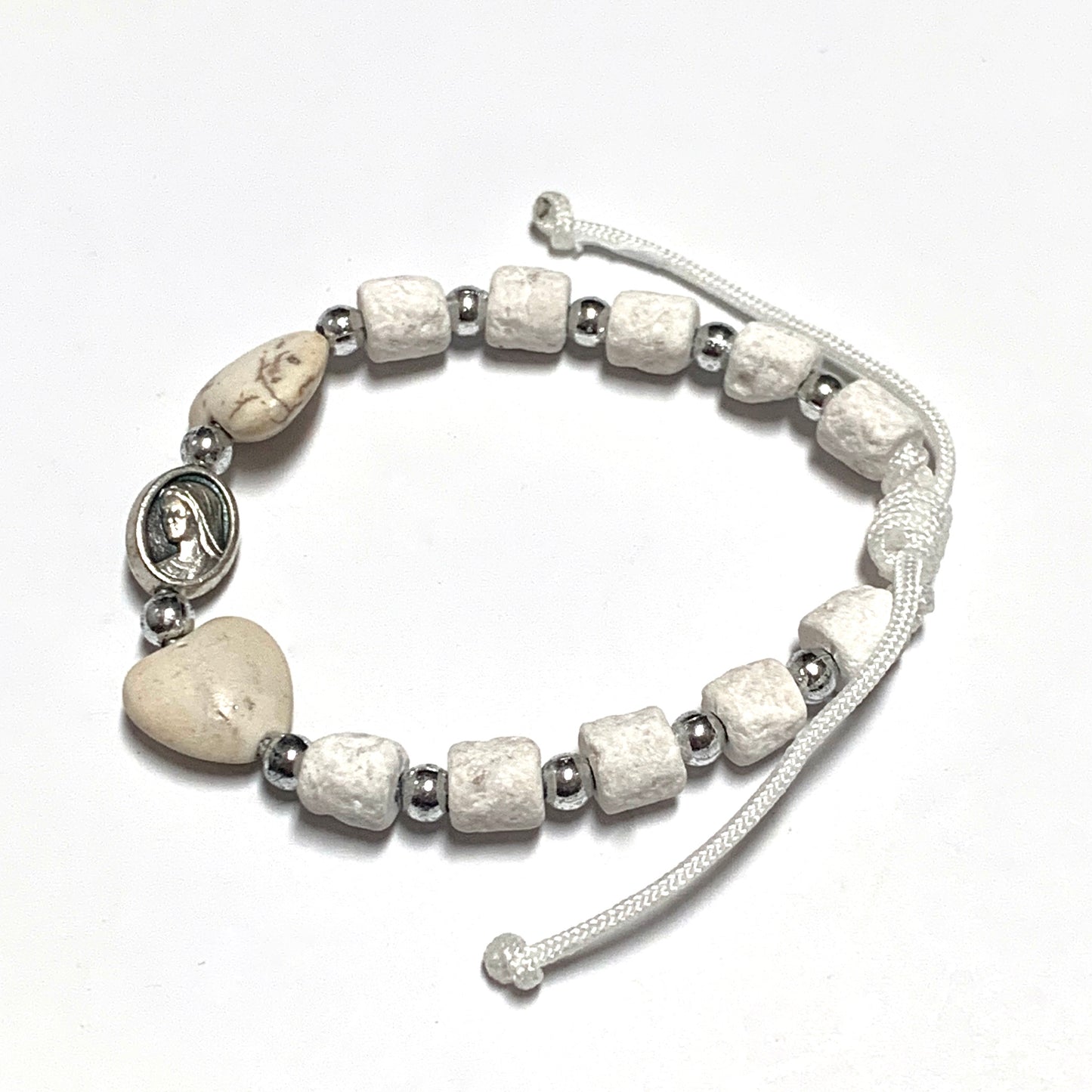 Stone Heart Queen of Peace Decade Rosary Bracelet of Assorted Colors