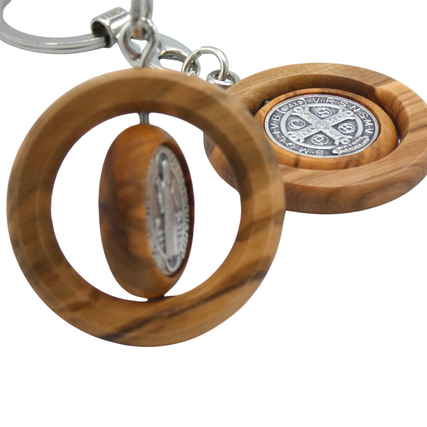 Wood Spinning St. Benedict Keychain
