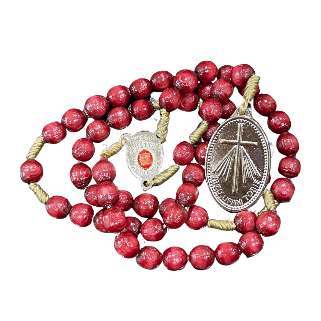 Wood St. Faustina String Rosary with Relic
