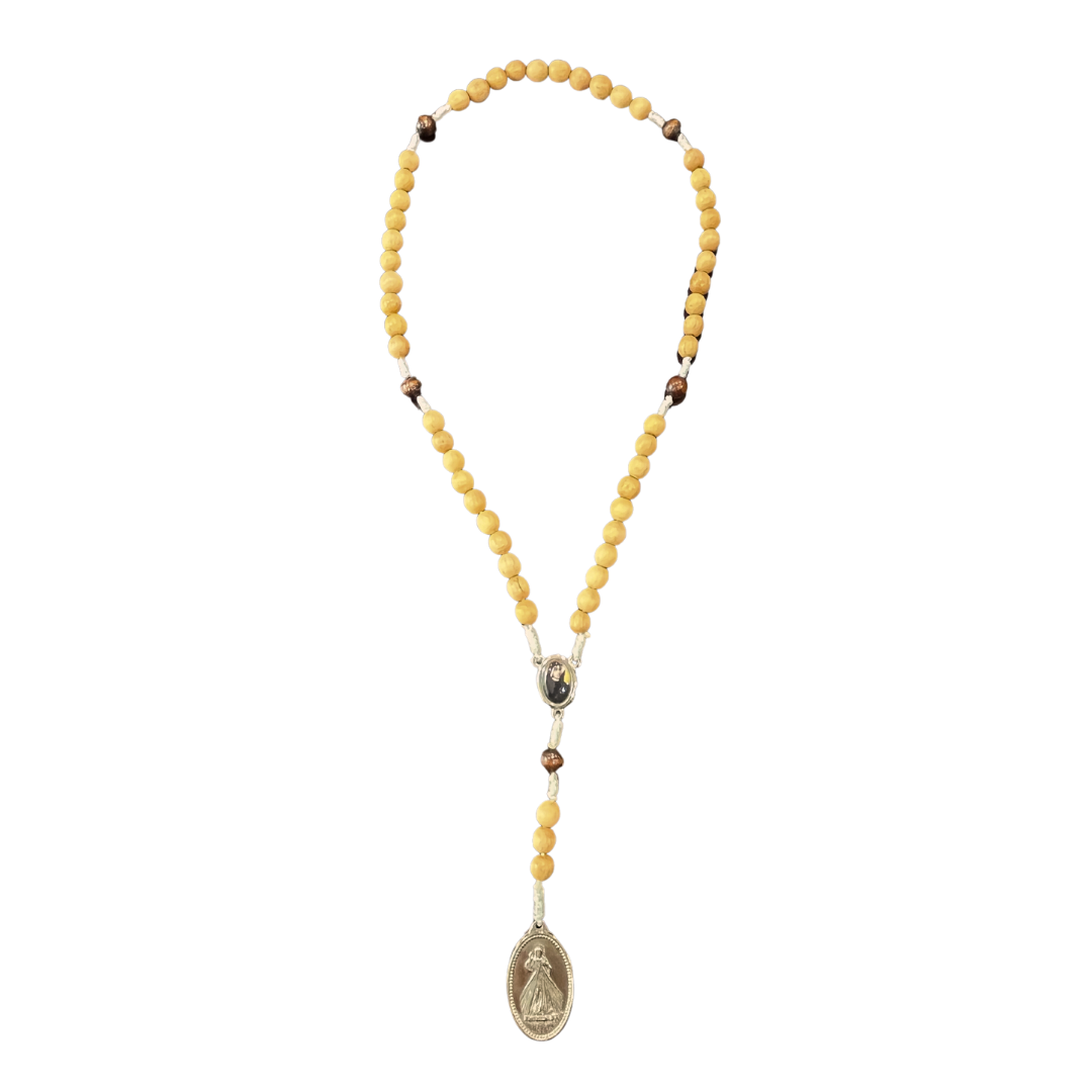 Wood St. Faustina String Rosary with Relic and Medal