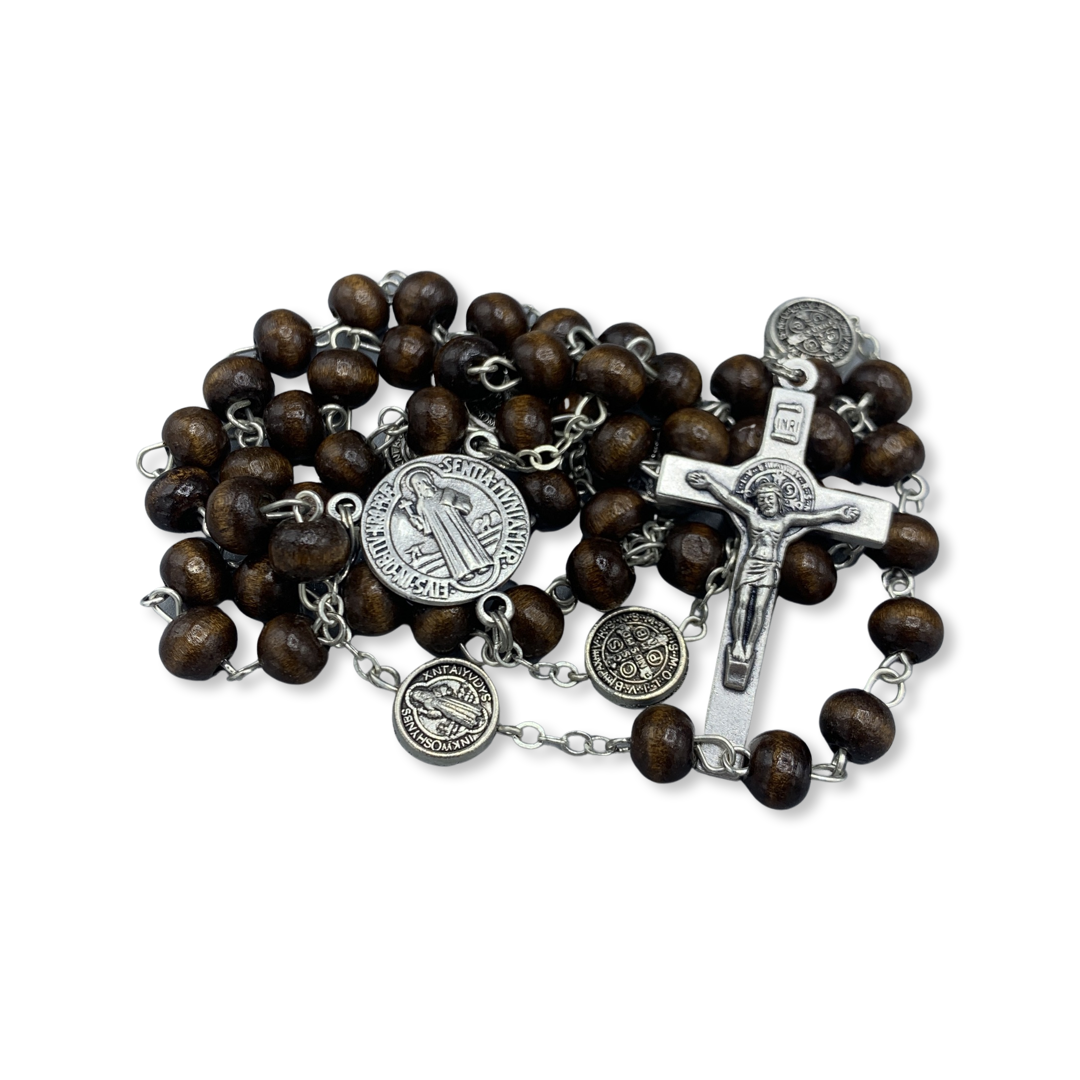 Wood St. Benedict Medal Chain Rosary