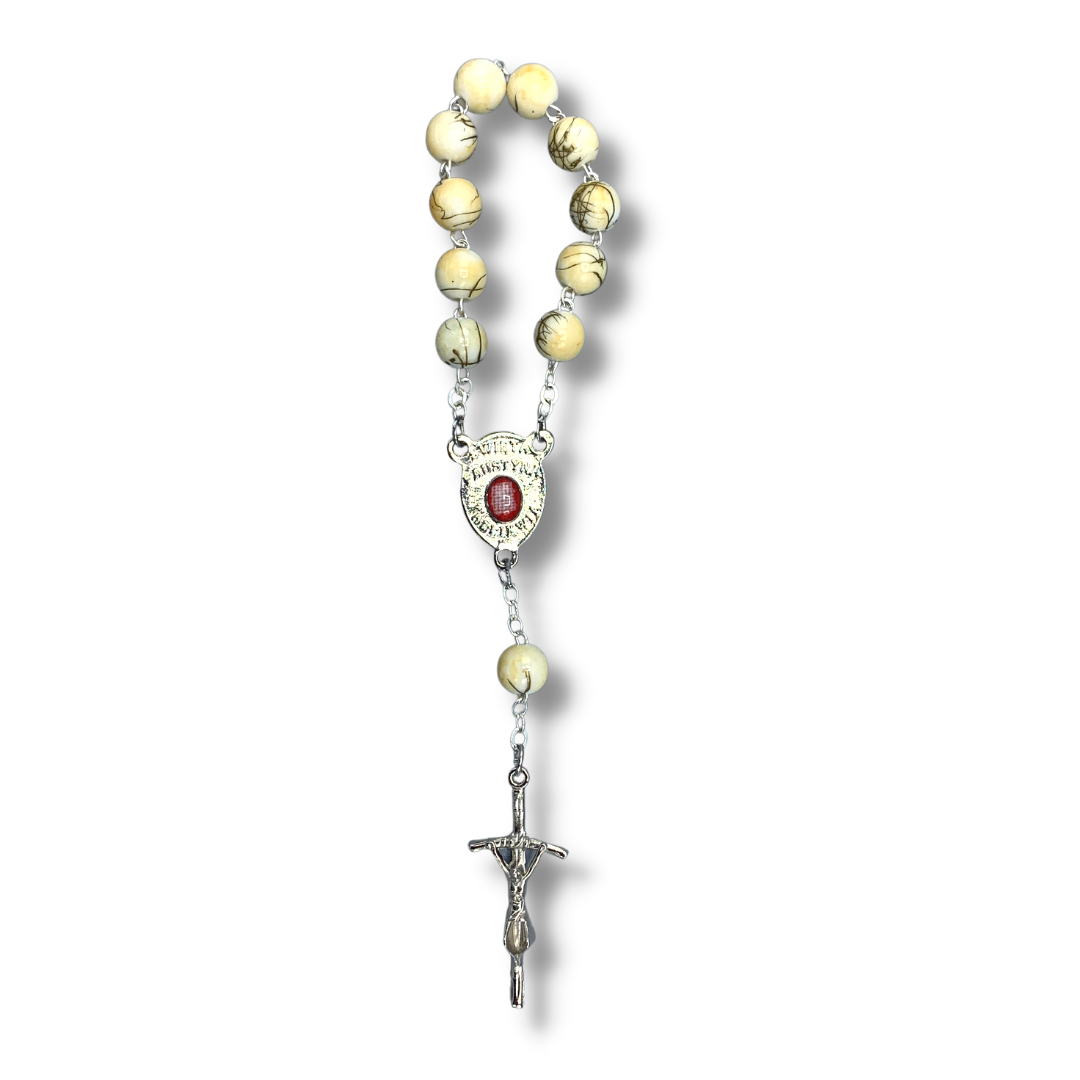 Round Marble St. Faustina Decade Rosary with Relic and Holy Card