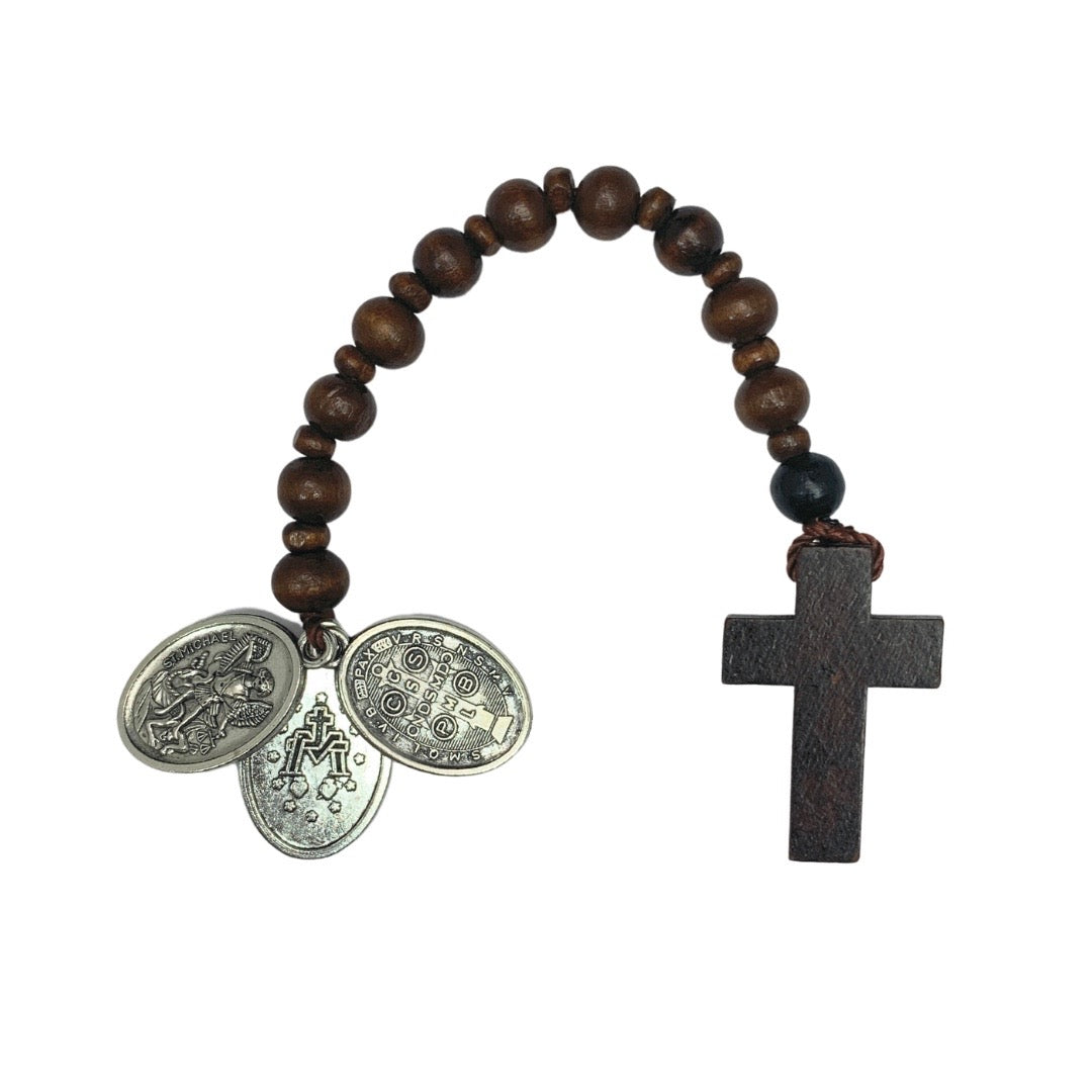 Wood St. Benedict Pocket Decade Rosary with Medals