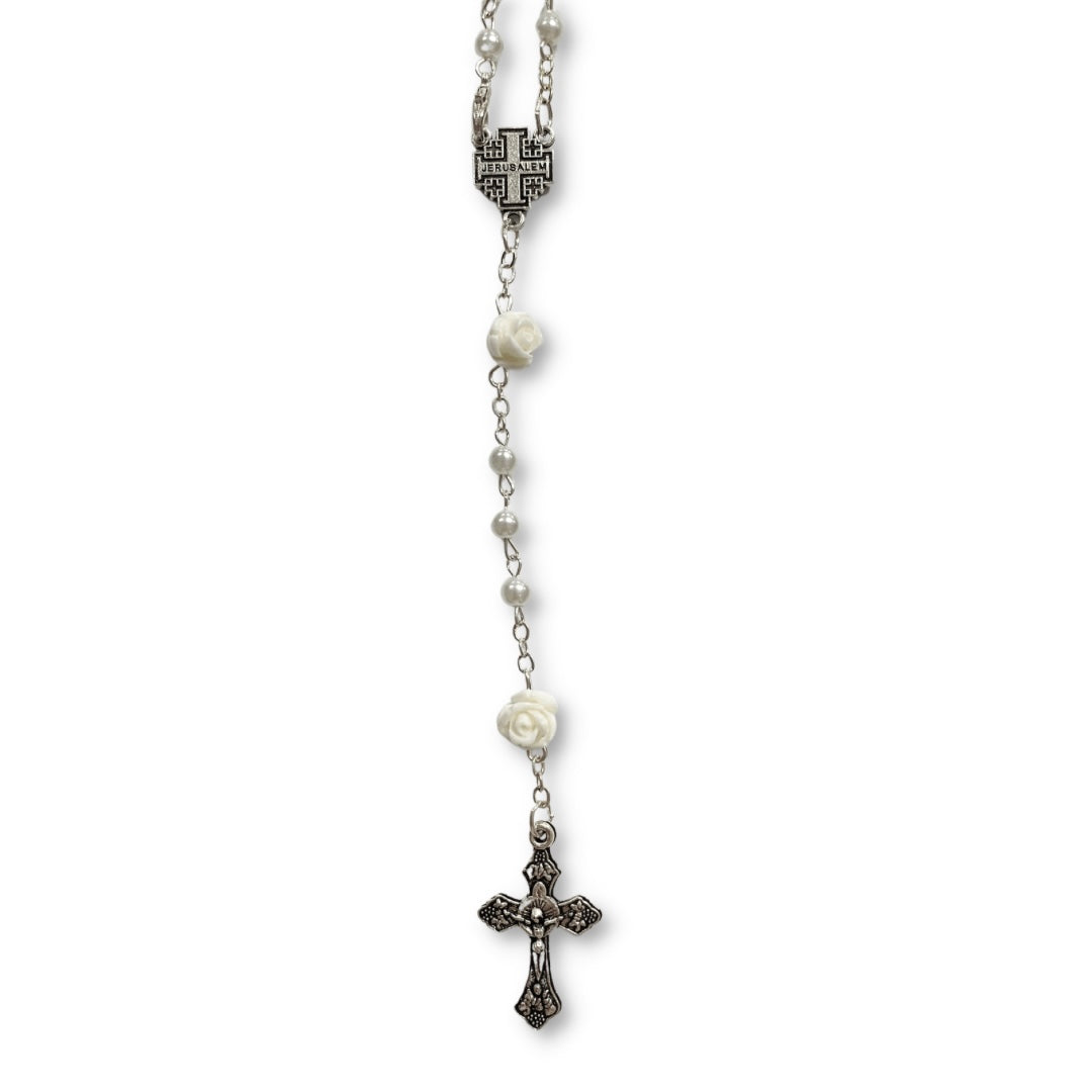Jerusalem Rose Pearl Rosary Necklace