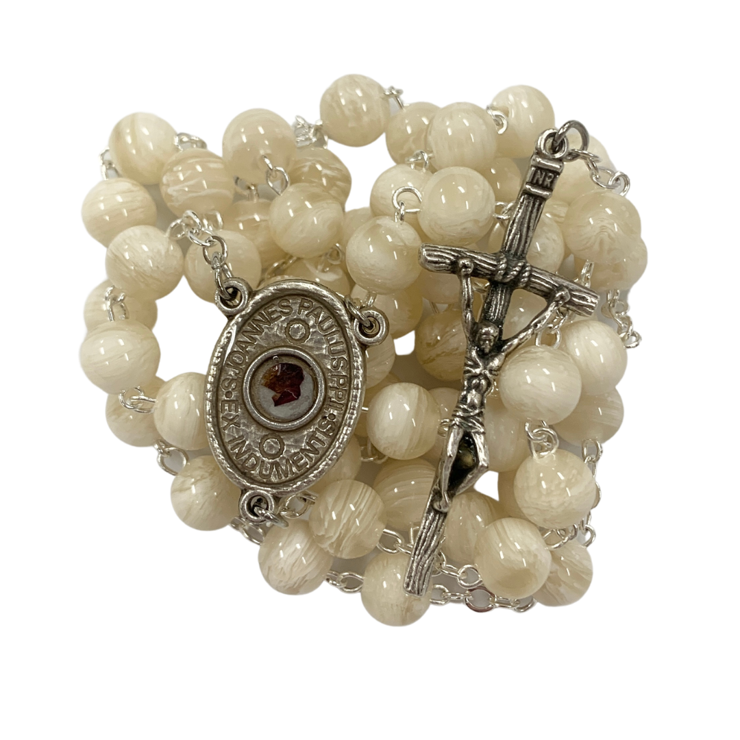 St. John Paul II Rosary with Relic and Pouch