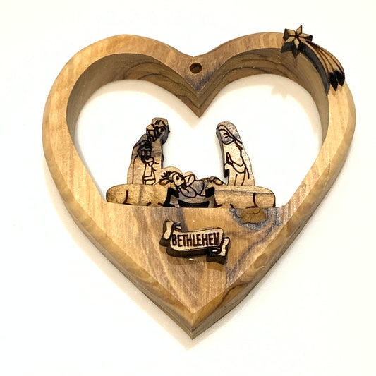 Carved Olive Wood Nativity Ornament