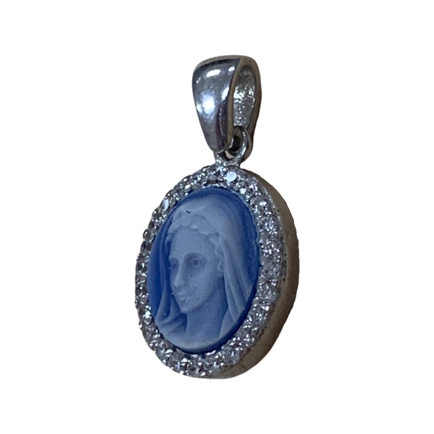 Queen of Peace Cameo Medal with Diamond Border