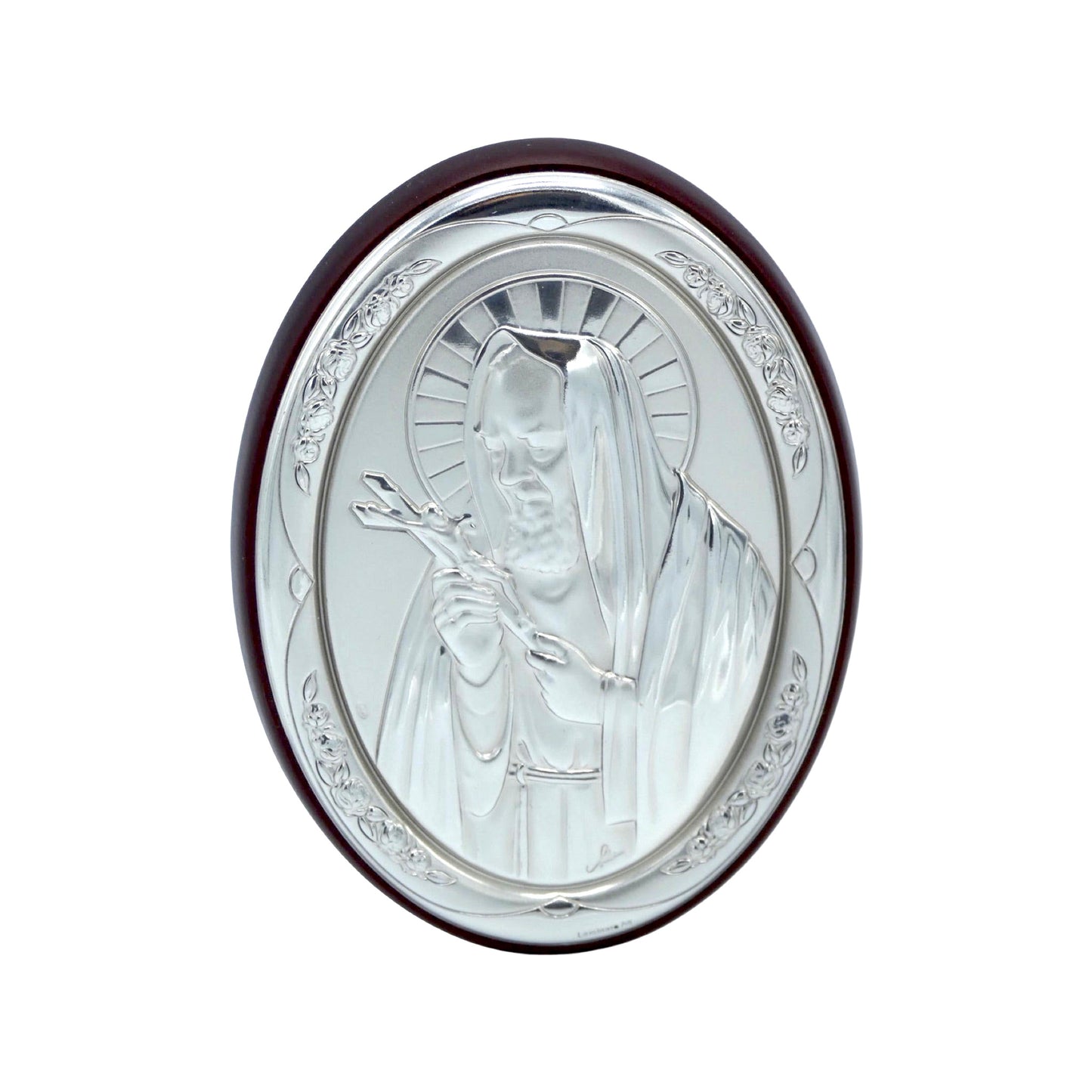 Silver Image of St. Padre Pio with Cross