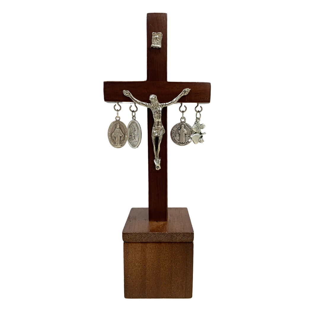 Intentions Crucifix with Medals: St. Benedict, Miraculous Medal, Two Hearts, and Guardian Angel