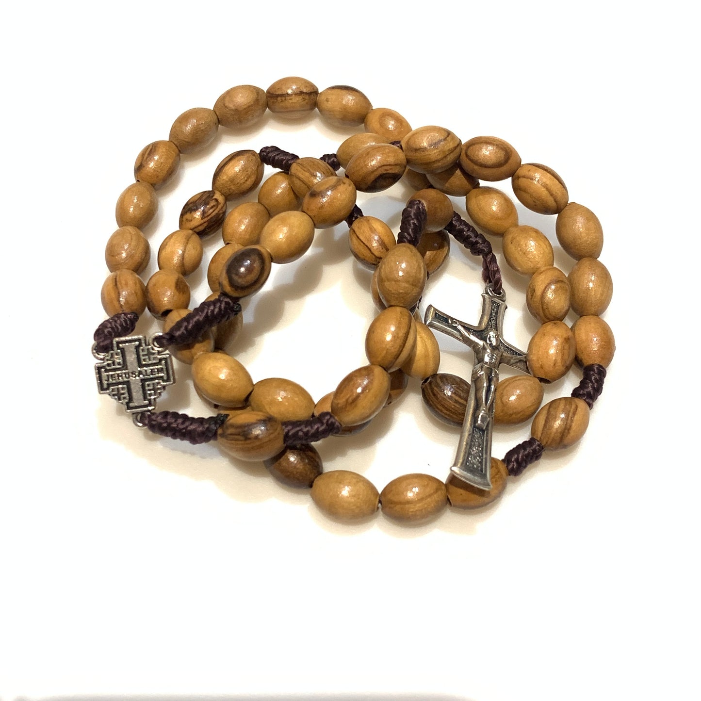 Olive Wood Rosary with Jerusalem Cross