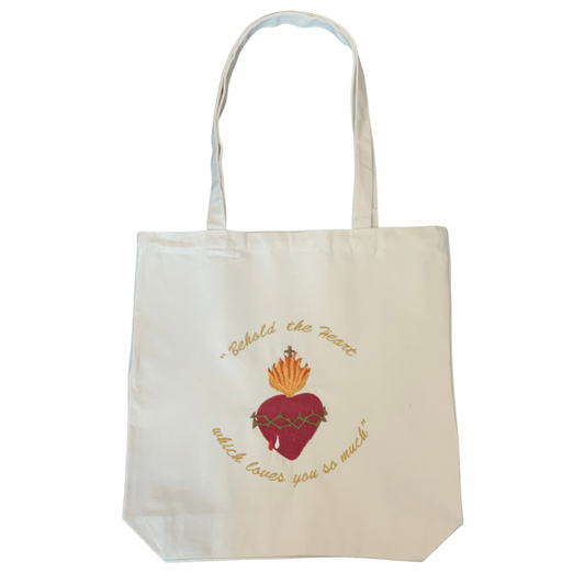 Embroidered Sacred Heart Canvas Bag by SCTJM