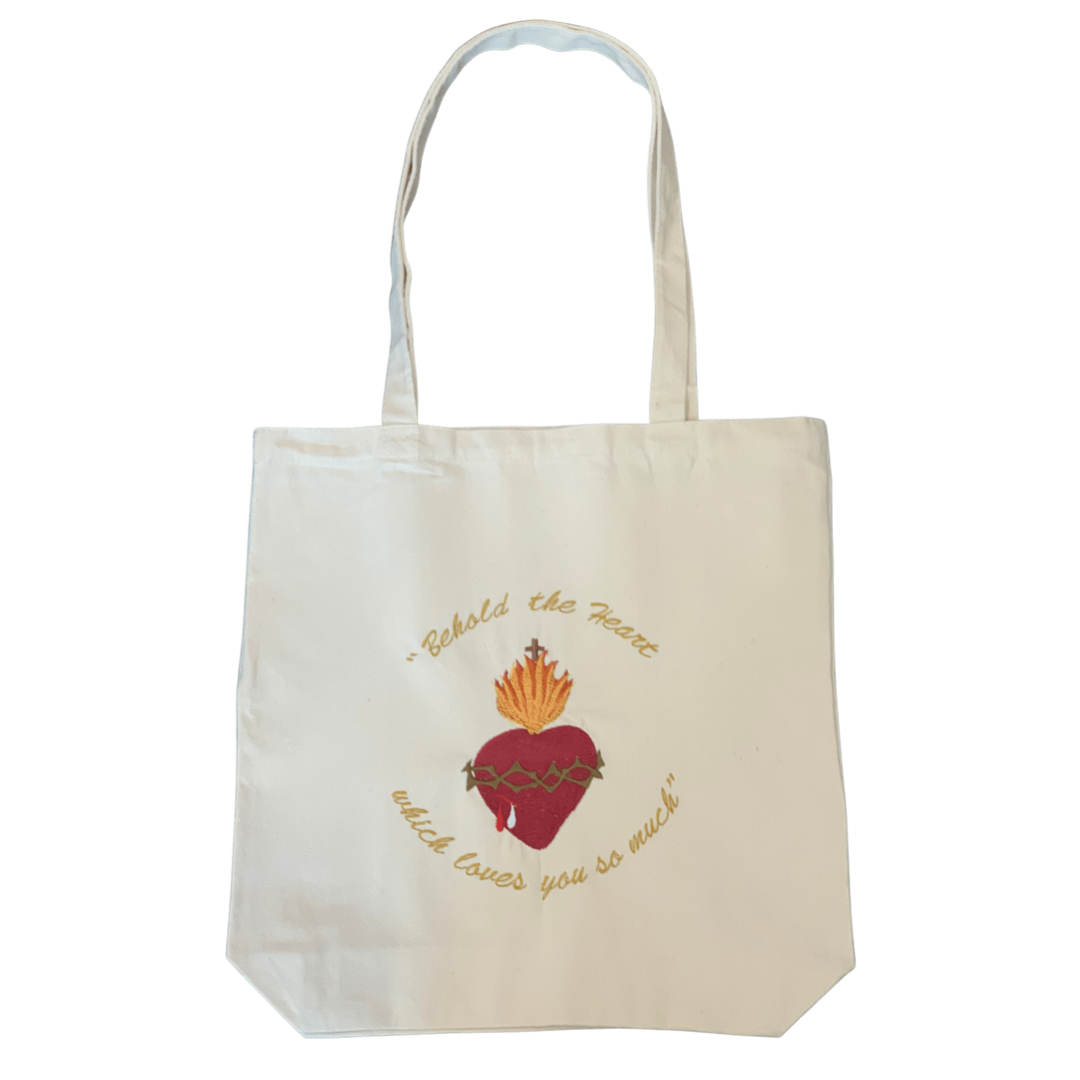 Embroidered Sacred Heart Canvas Bag by SCTJM